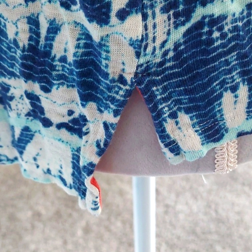 Nicole Miller blue batik print linen knit top, XL - Picture 2 of 4
